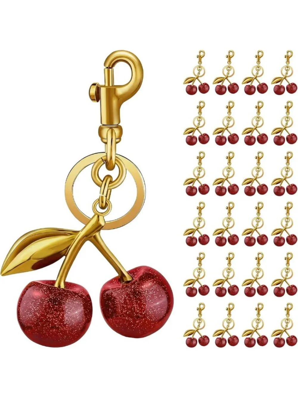 Cute Cherry Keychain Set - 24PCS Metal Bag Charm & Purse Accessories, Perfect